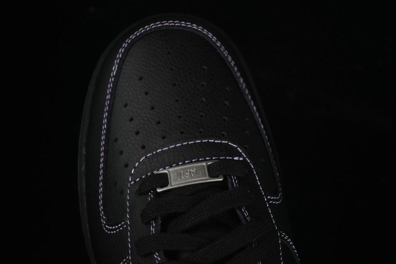 Nike Air Force 1'07 Low Casual Sneakers in Black with Purple Swoosh - HQ2037-001