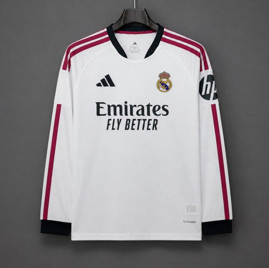 26/27 Real Madrid White with Burgundy Stripes Long Sleeve Home Jersey