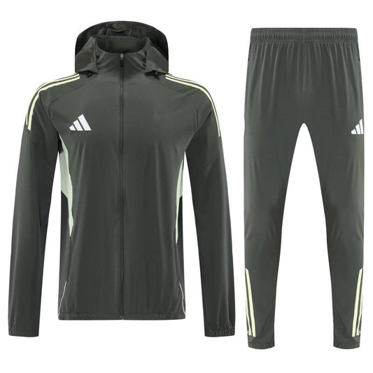 26/27 Adidas Dark Olive Green Full Zipper Hooded Jacket Tracksuit + Long Pants