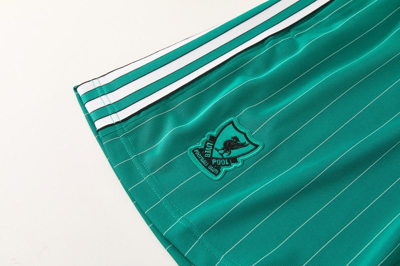 26/27 Liverpool Green Pinstripe Short Sleeve+Soccer Shorts