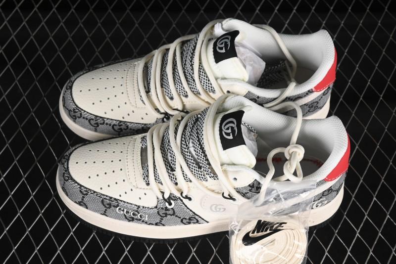 Nike Air Force 1'07 Low Gucci Collaboration Grey Pattern Drawstring Casual Sneakers - YX5066-319