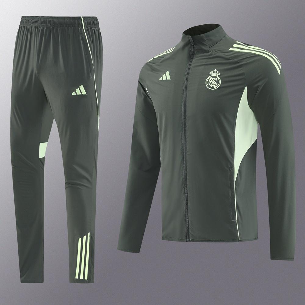 25/26 Real Madrid Dark Green Half Zipper Jacket+Long Pants S-3XL