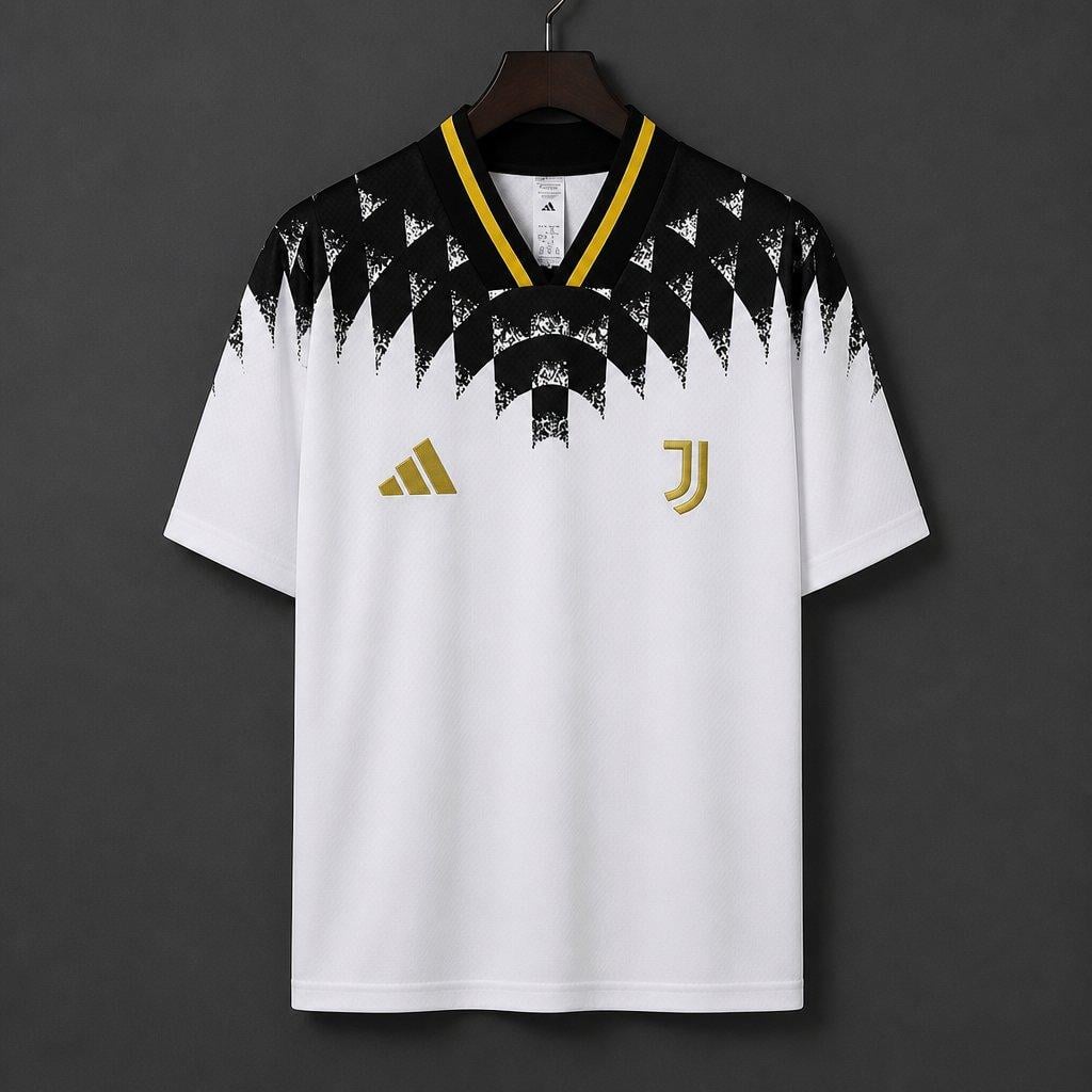 26/27 Juventus White with Black Geometric Pattern 1994 Vintage Remake Jersey