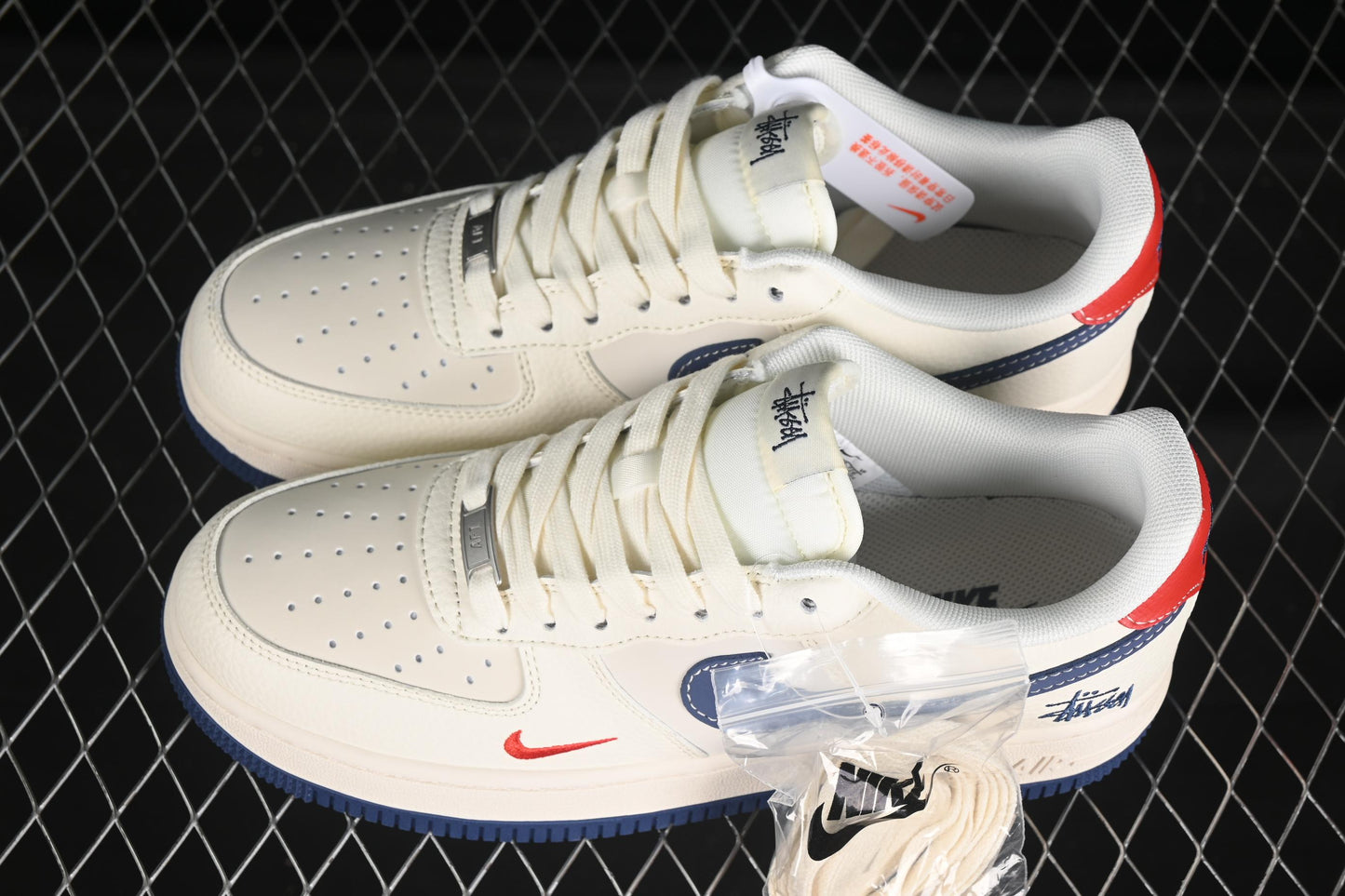 Nike Air Force 1 '07 Low Stussy Collaboration Light Blue Sole Red Heel Casual Sneakers - JJ2508-716