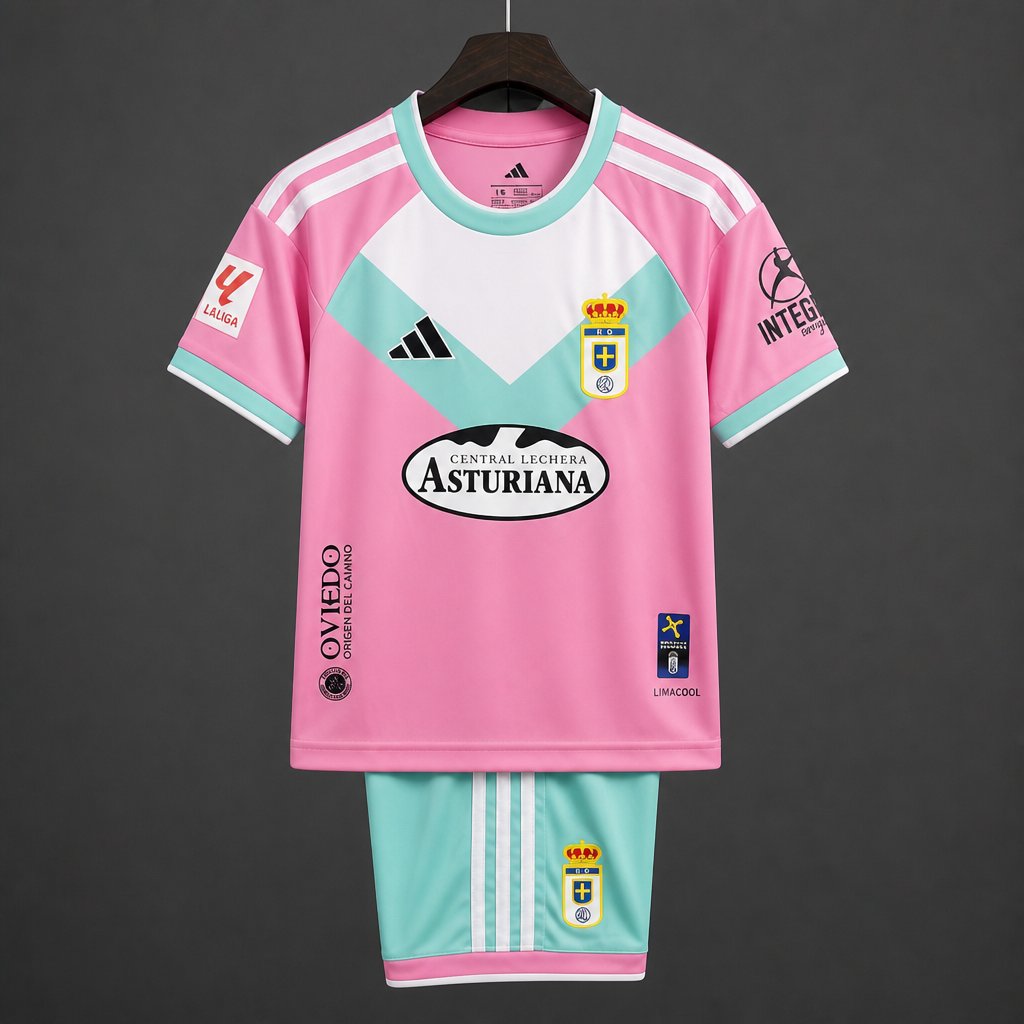 26/27 Kids Real Oviedo Third Pink&Teal Kit Jersey