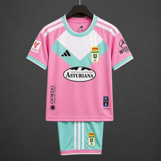 26/27 Kids Real Oviedo Third Pink&Teal Kit Jersey