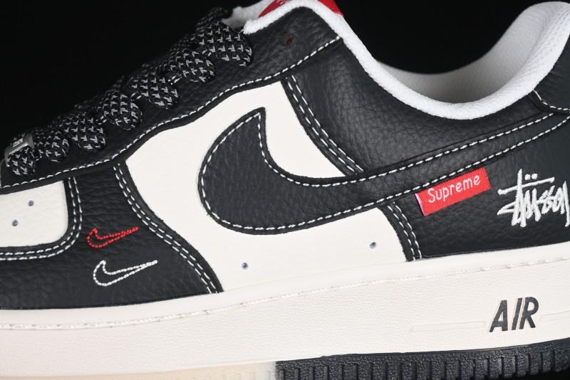 Nike Air Force 1 '07 Low Stussy Supreme Collaboration Dual-Tone Black Red Logo Low-Top Casual Sneakers - HH7518-043