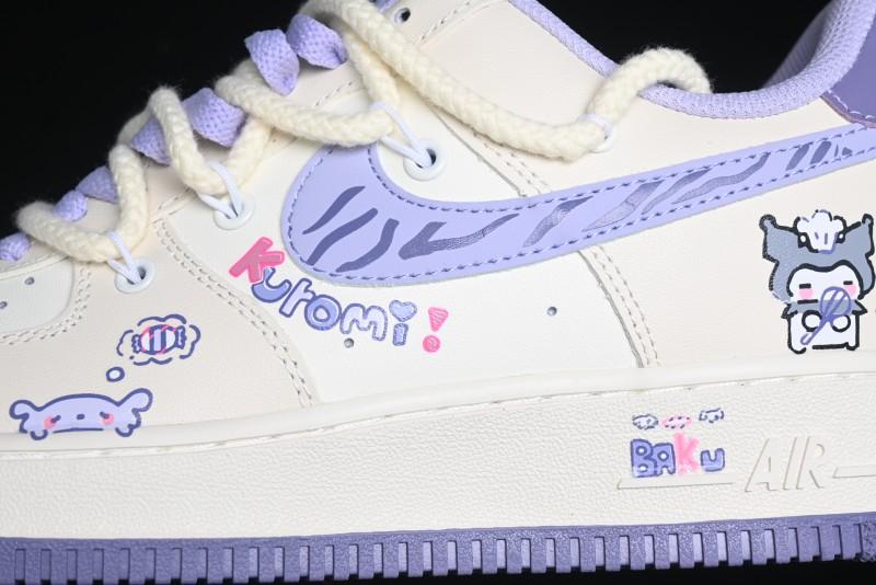 Nike Air Force 1 Low Kuromi Casual Sneakers with Lace-Up Design - BD7701-220