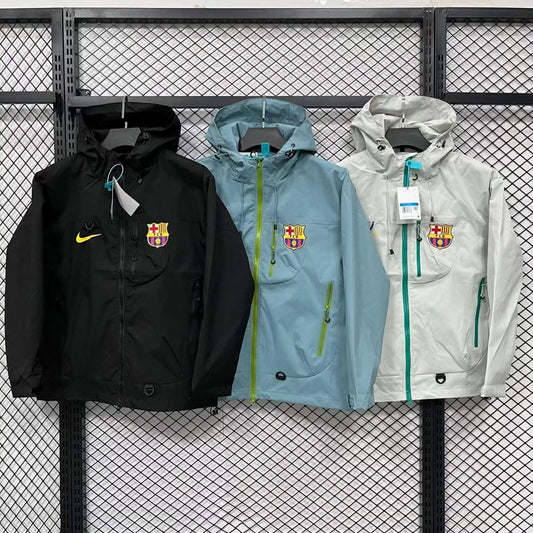 25/26 Barcelona Black/Light Grey/Cream Full Zipper Hoodie Windbreaker