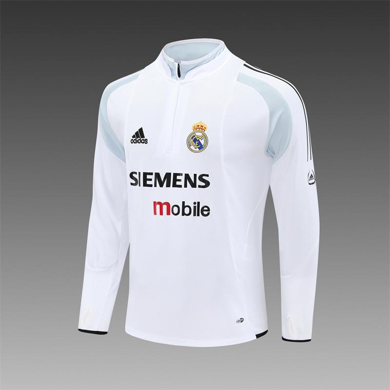 Retro 04/05 Real Madrid White Half Zipper Jacket