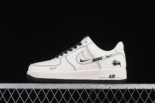 Nike Air Force 1 '07 Low Stussy Collaboration Black Swoosh Casual Sneakers - HH7518-062