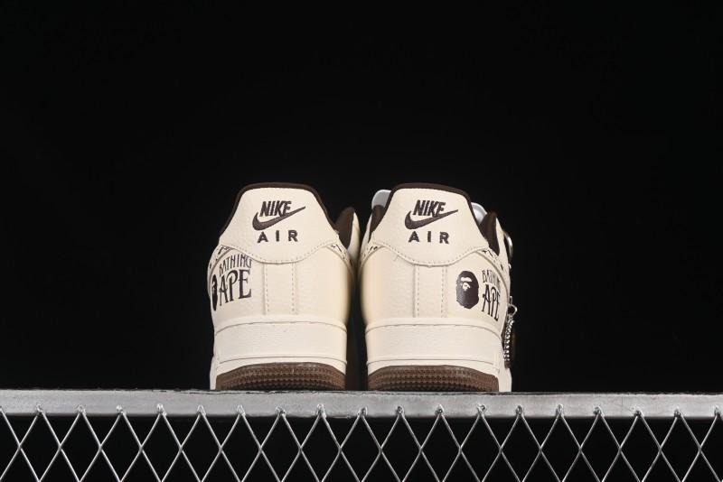 Nike Air Force 1 '07 Low BAPE Collaboration Beige Brown Graffiti Swoosh Casual Sneakers - DF0188-061