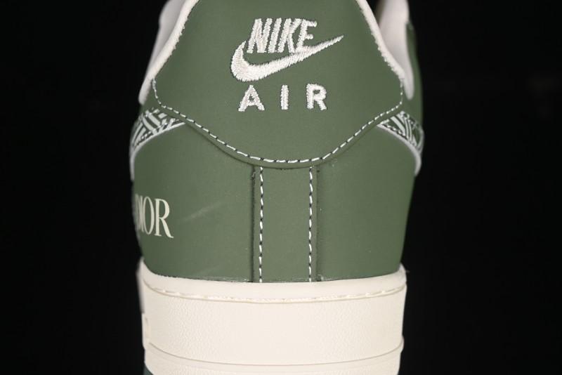 Nike Air Force 1'07 Low Dior Collaboration Dark Green Floral Swoosh Casual Sneakers - KK1988-081