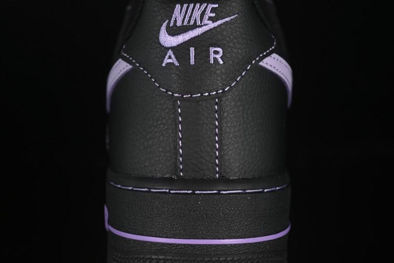 Nike Air Force 1'07 Low Casual Sneakers in Black with Purple Swoosh - HQ2037-001