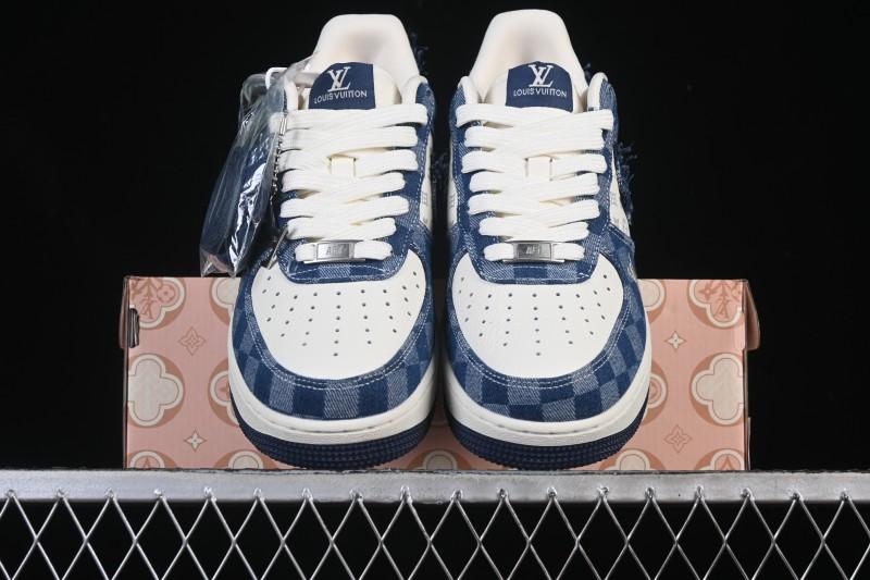 Nike Air Force 1 '07 Low Casual Sneakers in White Navy Blue - YF9511-816