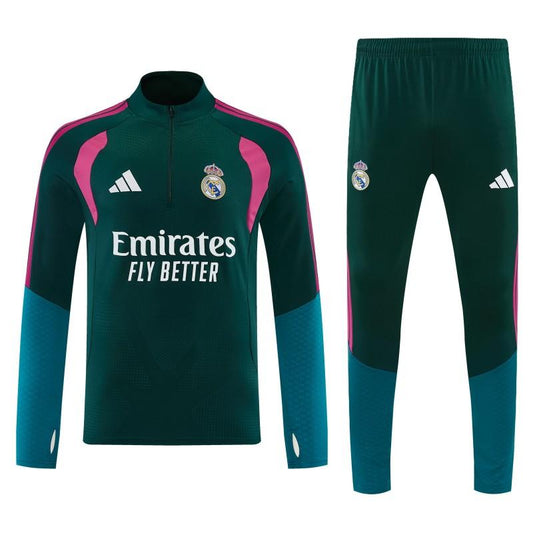 26/27 Real Madrid Dark Green Half Zipper Jacket Tracksuit + Long Pants