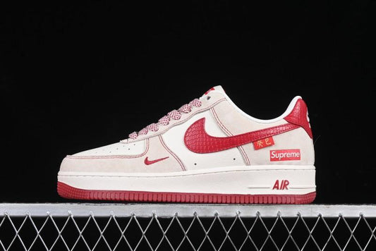 Nike Air Force 1 '07 Low Supreme Collaboration Year of the Snake Limited Edition Red Snake Swoosh Low-Top Casual Sneakers - HH7518-032
