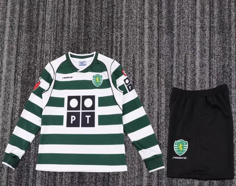 Retro Kids 01/03 Sporting CP White Green Home Long Sleeve Jersey