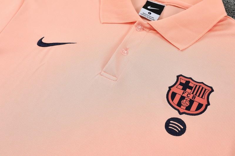 26/27  Barcelona Salmon Pink  Polo Training Shirt + Navy Blue Long Pants Tracksuit