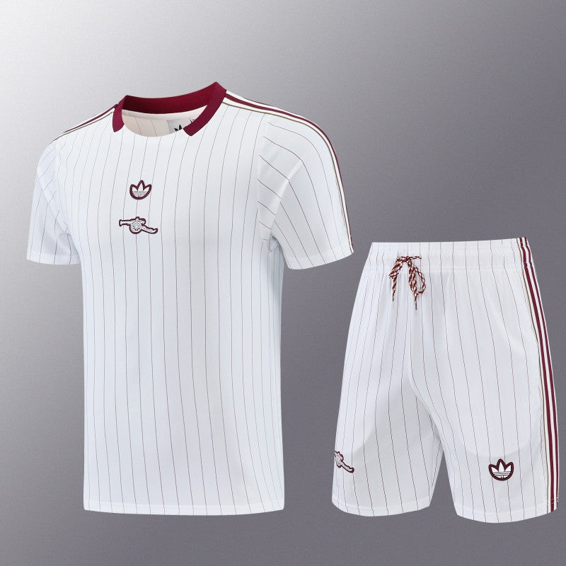 26/27 Arsenal White Pinstripe Short Sleeve+Soccer Shorts