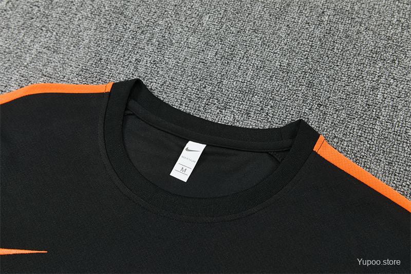 2026 Netherlands Black & Orange  Short Sleeve+Soccer Shorts