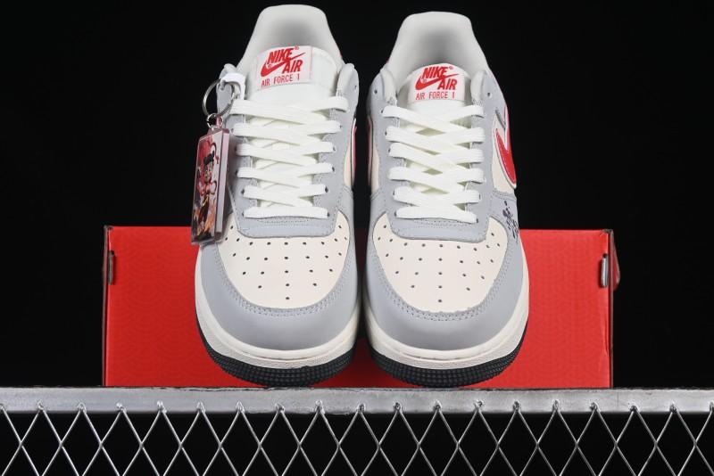 Nike Air Force 1 '07 Low Nezha Collaboration Grey Red Swoosh Casual Sneakers - DF0188-046