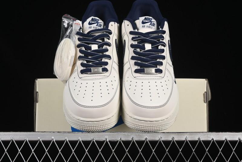 Nike Air Force 1'07 Low Casual Sneakers in Cream with Blue Swoosh - SC9207-535