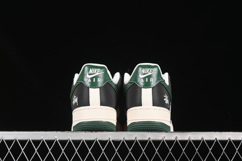Nike Air Force 1 '07 Low Stussy Collaboration Black Green Swoosh Casual Sneakers - XS1958-572
