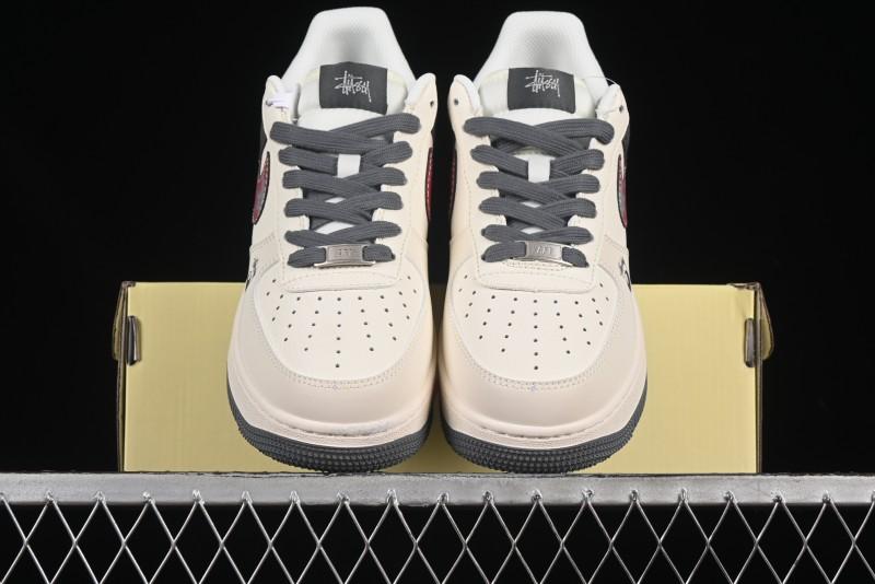 Nike Air Force 1 '07 Low Stussy Collaboration Render Red Swoosh Casual Sneakers - XS1958-573