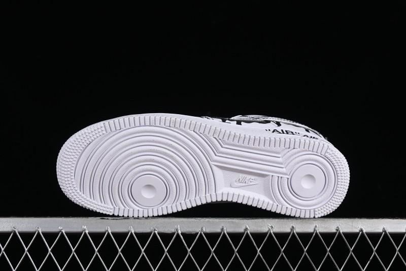 Nike Air Force 1 '07 Low Casual Sneakers with Black and White Hand-Drawn Manga Design - CW2288-811