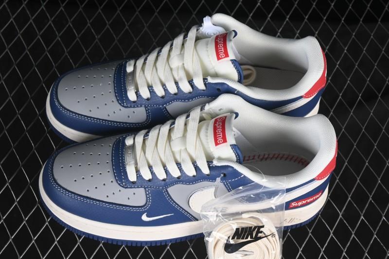 Nike Air Force 1 '07 Low Supreme Collaboration White Blue Gray Red Casual Sneakers - XD2588-602