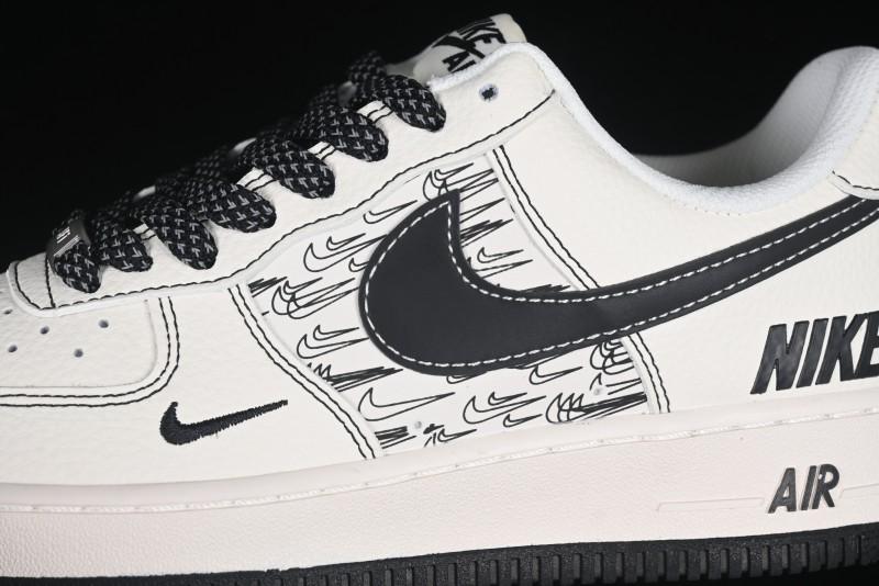 Nike Air Force 1 '07 Low Custom Casual Sneakers with Multiple Swoosh Design - HH7518-068