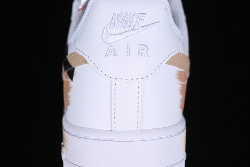 Nike Air Force 1 '07 Low Casual Sneakers with Anime-Inspired Hand-Painted Design, Broken Swoosh Shadow Effect, Brown/Black - CW2288-111
