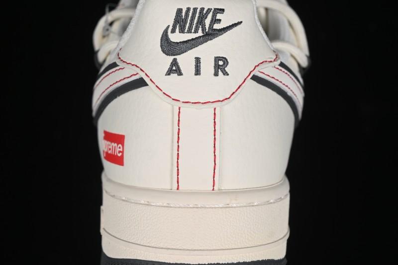 Nike Air Force 1 '07 Low Supreme Collaboration - Red Stitch Grey Sole Casual Sneakers - SJ1198-600