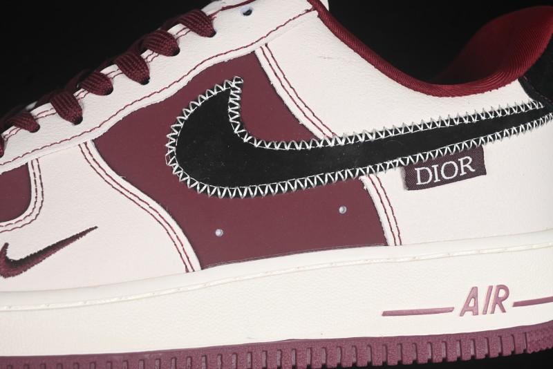 Nike Air Force 1 '07 Low Dior Collaboration Burgundy Low-Top Casual Sneakers - KK1988-046