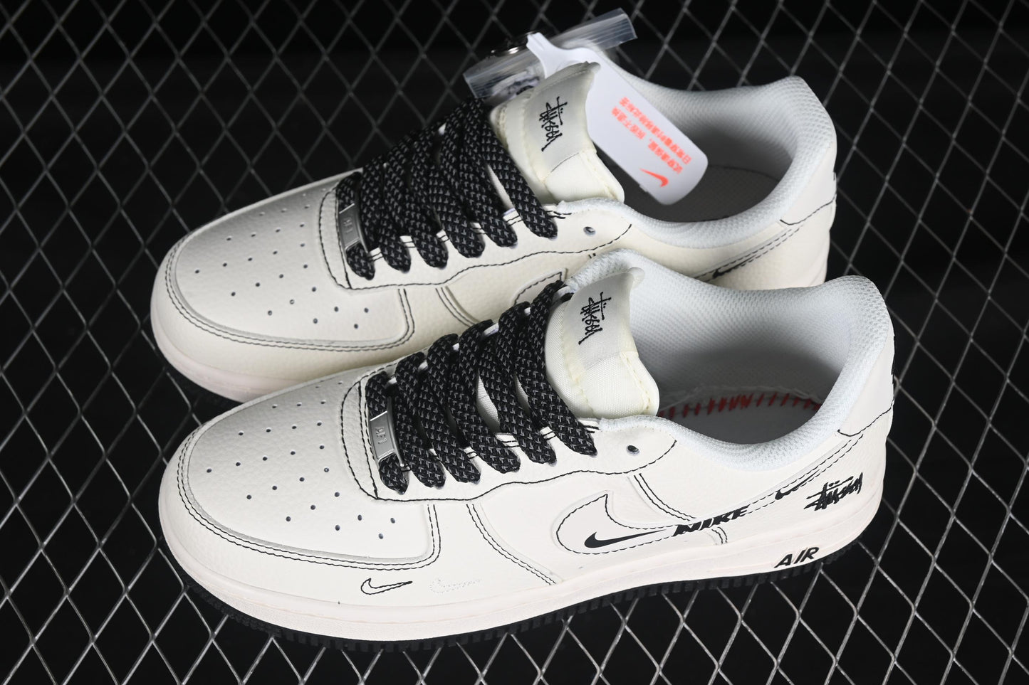 Nike Air Force 1 '07 Low Stussy Collaboration Black Swoosh Casual Sneakers - HH7518-062