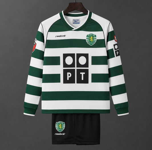 Retro Kids 01/03 Sporting CP White Green Home Long Sleeve Jersey