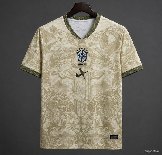 2026 Brazil Gold Cream with Baroque Floral and Christ the Redeemer Pattern Special Edition Jersey