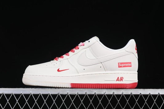 Nike Air Force 1 '07 Low Supreme Collaboration Beige Red Color Block Low-Top Casual Sneakers - BB7577-216