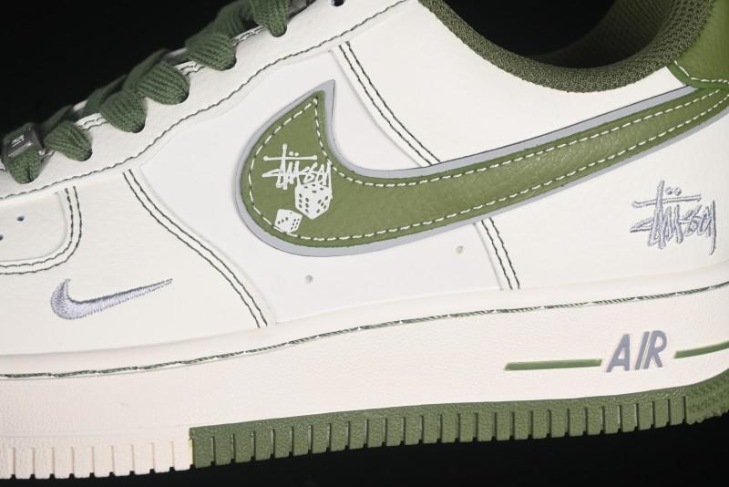 Nike Air Force 1 '07 Low Stussy Collaboration Dual-Tone Beige Green Casual Sneakers with Strap - XS1958-525