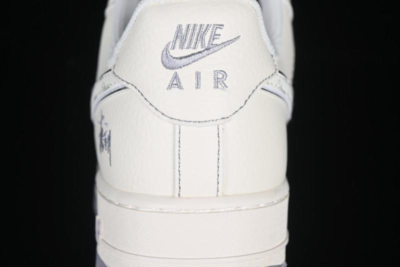 Nike Air Force 1 '07 Low Stussy Collaboration Grey Swoosh Casual Sneakers - HH7518-041