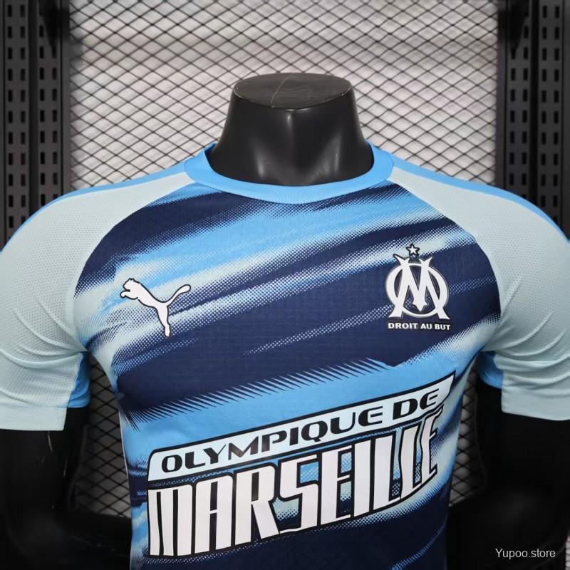 Player Version 25/26 Olympique de Marseille Blue with Gradient Wave Pattern Jersey