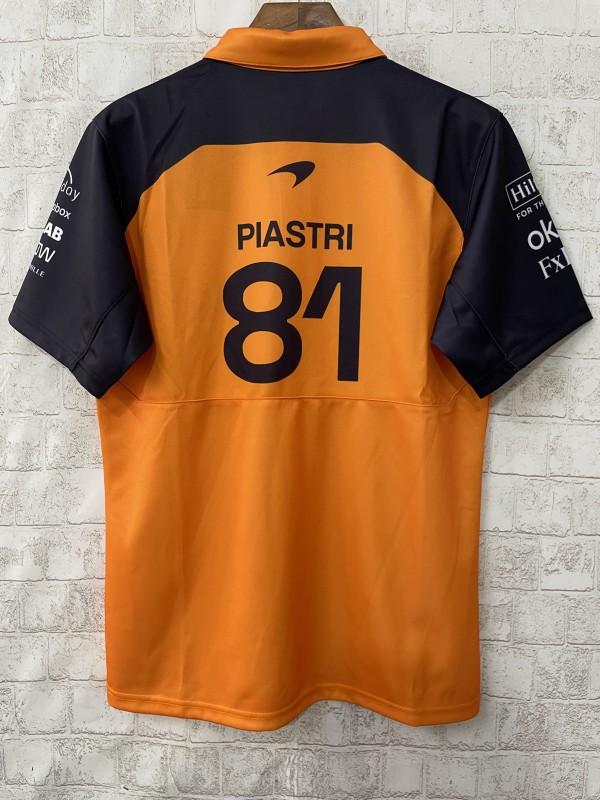 2026 F1 McLaren Racing Papaya Orange with Navy Blue Raglan Sleeves Polo Jersey