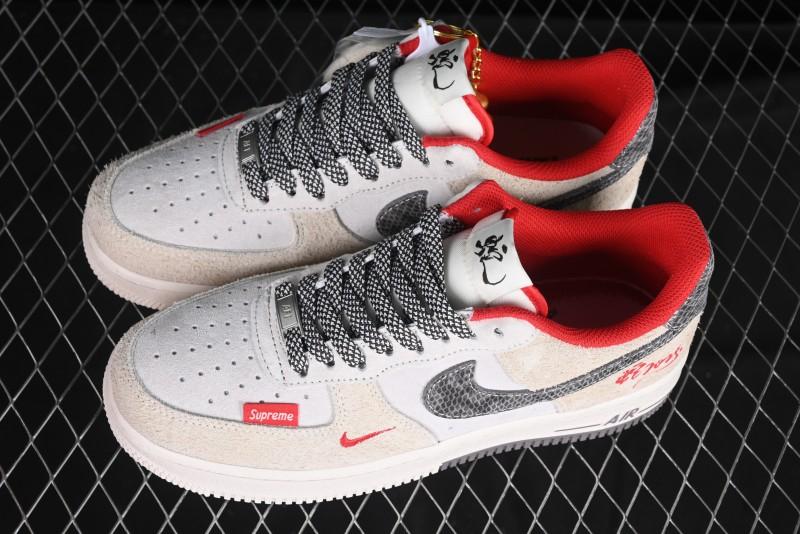 Nike Air Force 1 '07 Low Supreme Collaboration Grey Snake Scale Low-Top Casual Sneakers - DM6688-010