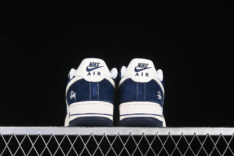 Nike Air Force 1 '07 Low Stussy Collaboration Dark Blue Suede White Swoosh Low-Top Casual Sneakers - XZ6188-673