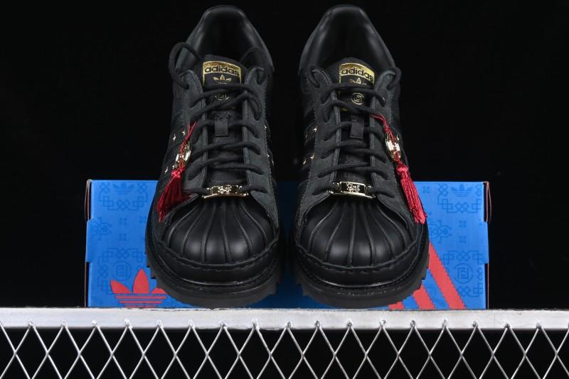 Adidas Superstar JR5114 Clot Collaboration Shell Toe Skate Shoes with Perforated Leather Upper - JR5114