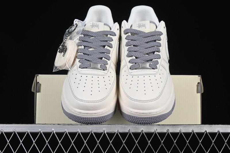 Nike Air Force 1 '07 Low Stussy Collaboration Grey Swoosh Casual Sneakers - HH7518-041