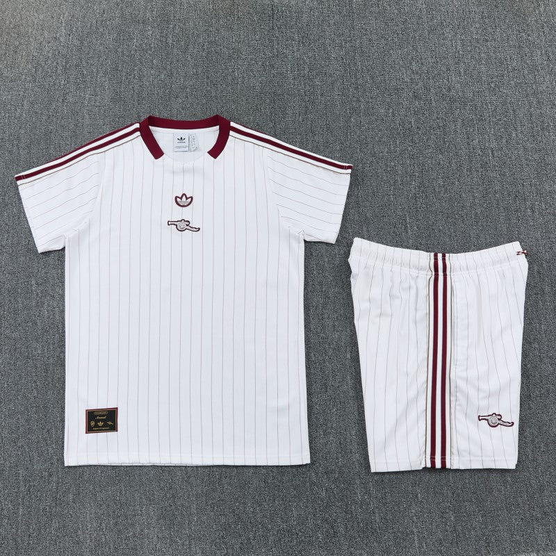 26/27 Arsenal White Pinstripe Short Sleeve+Soccer Shorts