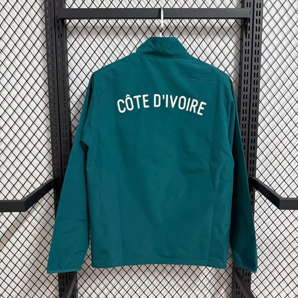 2026 Ivory Coast Teal Green with Orange Curved Stripes Full Zipper Windbreaker